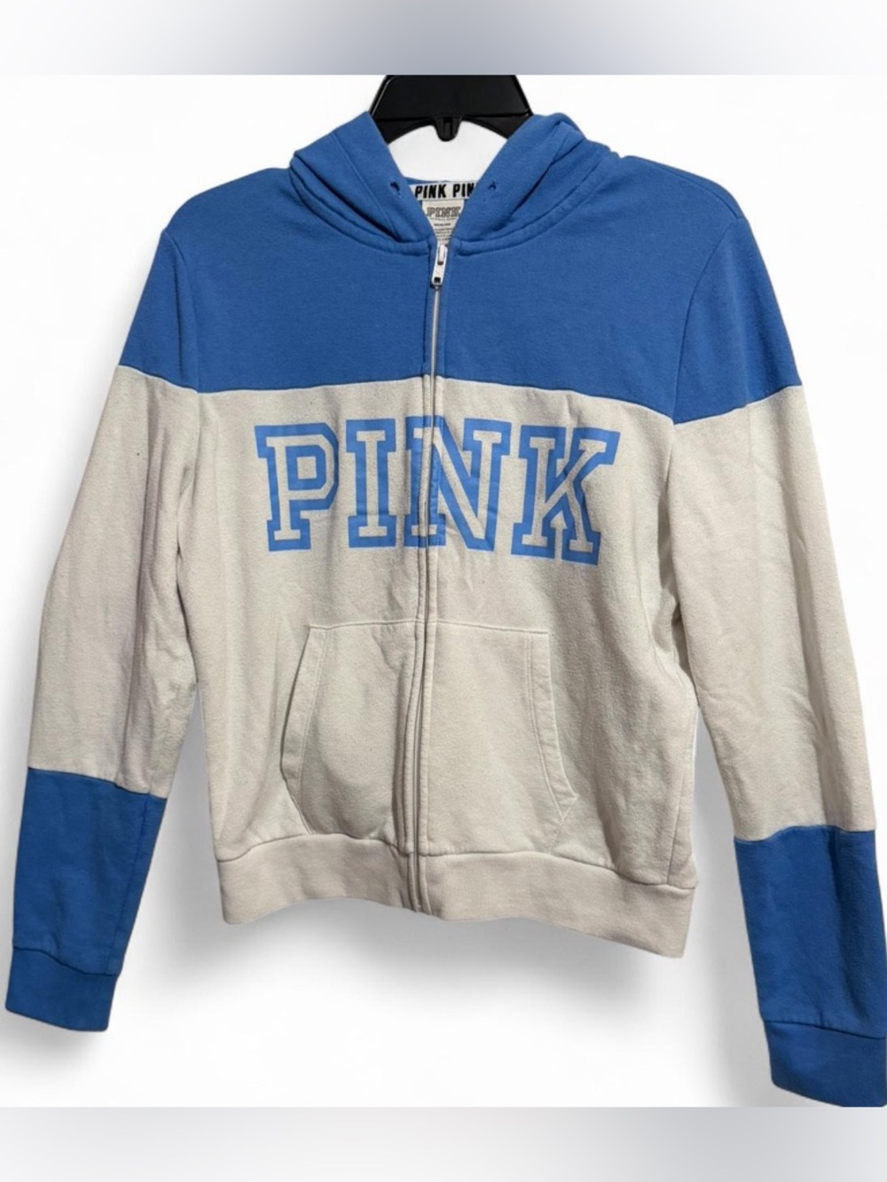 Victoria's Secret PINK Colorblock Zip Hoodie - Blue and White